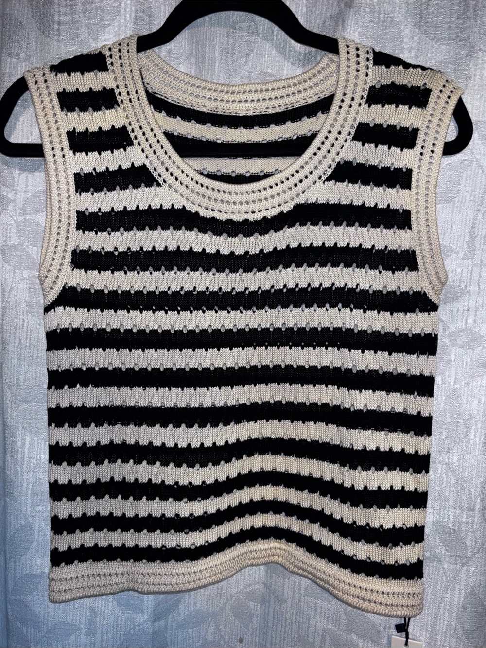 Commense Striped Crochet Knit Tank Top Sweater - Picture 2 of 5